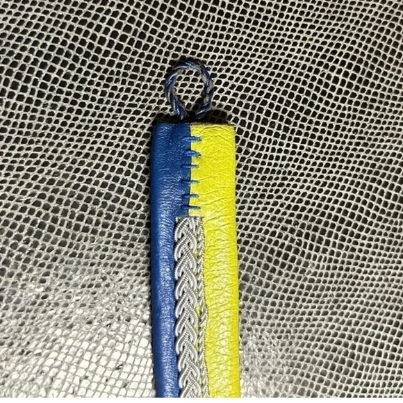 Sámi Leather Bracelet Blue and Yellow with Pewter Embroidered Design